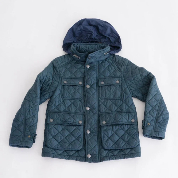 Burberry BRIT Green Zip Up Quilted Puffer Lined Hidden Hoodie Winter Jacket 8Y - Picture 2 of 16